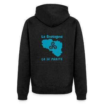 La Bretagne , ça se mérite 1 - Veste à capuche bio Premium Unisexe - noir - Dos - Nico (187cm)
