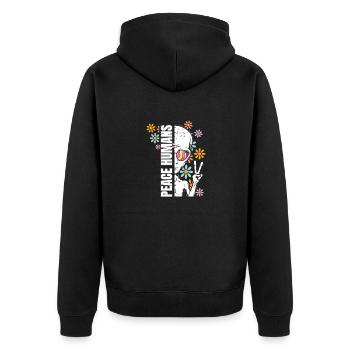 Peace Humans neues Alien Hippi Design - Unisex Premium Bio Zip Hoodie - Schwarz - Hinten - Nico (187cm)