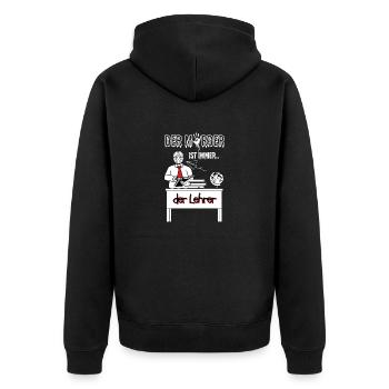 Der Mörder ist immer der Lehrer - Unisex Premium Bio Zip Hoodie - Schwarz - Hinten - Nico (187cm)