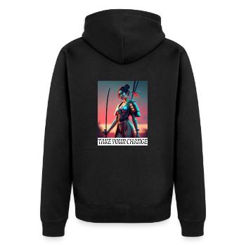 Take your change - Unisex Premium Organic Zip Hoodie - black - Back - Nico (187cm)