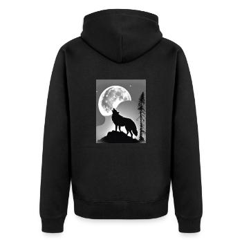 Wolf Mond - Unisex Premium Bio Zip Hoodie - Schwarz - Hinten - Nico (187cm)