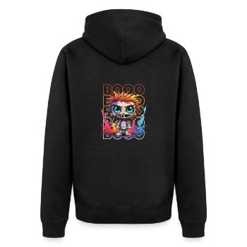 Chibi Brains & Booo! Zombie Fun T-Shirt! - Unisex Premium Bio Zip Hoodie - Schwarz - Hinten - Nico (187cm)