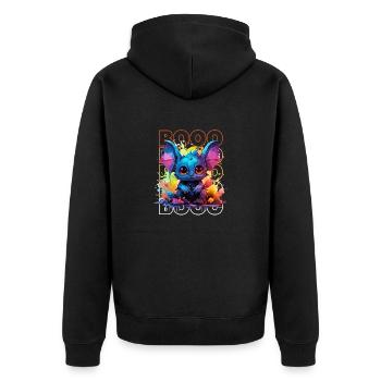 Chibi Flap & Booo! Playful Bat Tee! - Unisex Premium Organic Zip Hoodie - black - Back - Nico (187cm)
