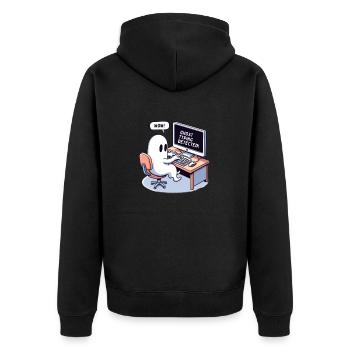 GHOST TYPING DETECTED! -Wow! - Unisex Premium Organic Zip Hoodie - black - Back - Nico (187cm)