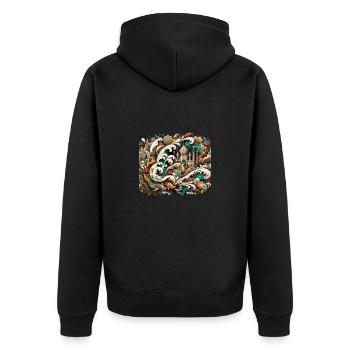 Wellen, die einen Palast bedecken, der von persischer Kunst inspiriert ist - Unisex Premium Bio Zip Hoodie - Schwarz - Hinten - Nico (187cm)