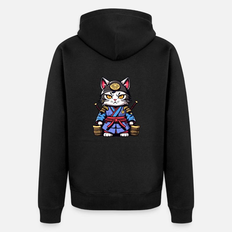 Samurai-Katze #23 - Unisex Premium Bio Zip Hoodie - Schwarz