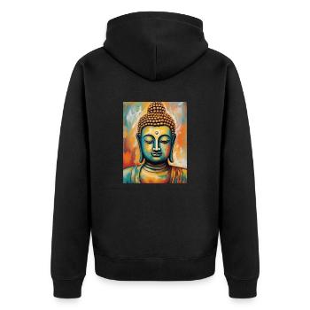 Buddha - Unisex Premium Bio Zip Hoodie - Schwarz - Hinten - Nico (187cm)
