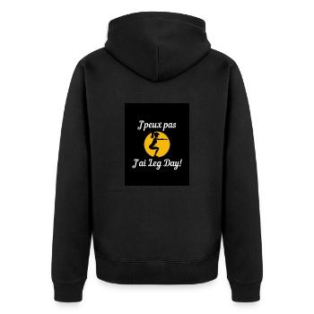 Gamme de vêtement "J'peux pas, j'ai leg day!" - Veste à capuche bio Premium Unisexe - noir - Dos - Nico (187cm)