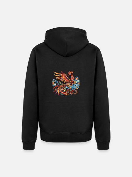 Vibrant Traditional Chinese Phoenix - Unisex Premium Organic Zip Hoodie - black