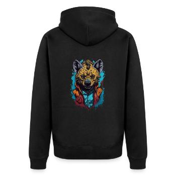 Hyäne - Unisex Premium Bio Zip Hoodie - Schwarz - Hinten - Nico (187cm)