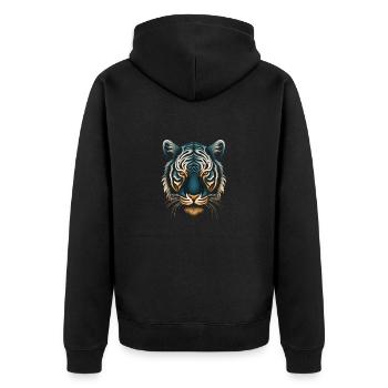 Captivating Op Art Tiger in Blue and Ochre - Unisex Premium Organic Zip Hoodie - black - Back - Nico (187cm)
