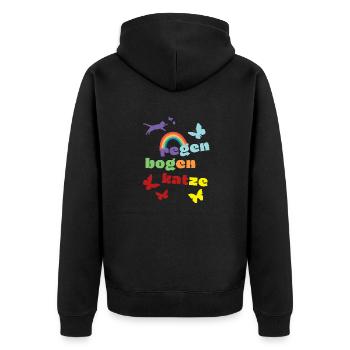 Regenbogenkatze - Trauershirt - Verlust - Unisex Premium Bio Zip Hoodie - Schwarz - Hinten - Nico (187cm)