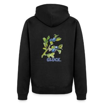 heidelbeere glück - Unisex Premium Bio Zip Hoodie - Schwarz - Hinten - Nico (187cm)