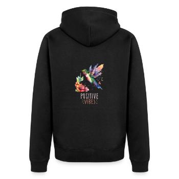 Colibri aquarelle avec Phrase d’ondes positives - Veste à capuche bio Premium Unisexe - noir - Dos - Nico (187cm)