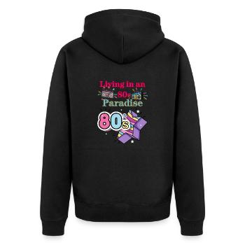 Vivre dans un paradis des années 80 - Veste à capuche bio Premium Unisexe - noir - Dos - Nico (187cm)