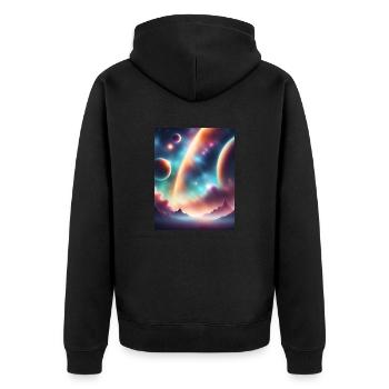 Weltraum - Unisex Premium Bio Zip Hoodie - Schwarz - Hinten - Nico (187cm)
