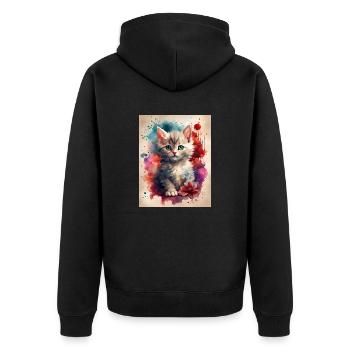 Süßes Kätzchen in Aquarell Splash Art - Unisex Premium Bio Zip Hoodie - Schwarz - Hinten - Nico (187cm)