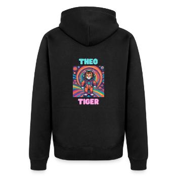 Theo Tiger - Unisex Premium Bio Zip Hoodie - Schwarz - Hinten - Nico (187cm)