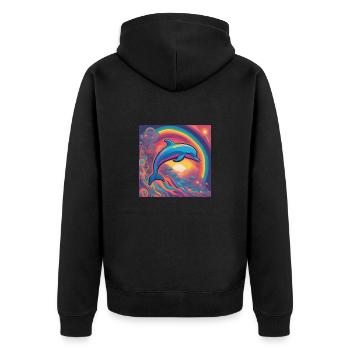 Delphin - Unisex Premium Bio Zip Hoodie - Schwarz - Hinten - Nico (187cm)