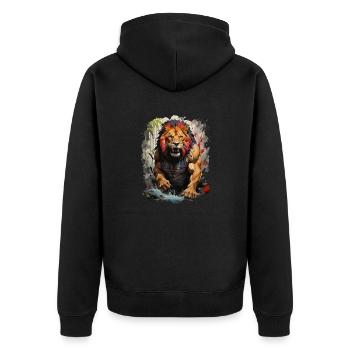 Majesté rayonnante : l’artiste lion de la forêt - Veste à capuche bio Premium Unisexe - noir - Dos - Nico (187cm)
