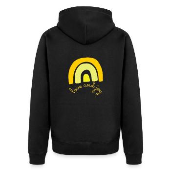 love and joy T-Shirt, gut gelaunt, Ibiza, Insel - Unisex Premium Bio Zip Hoodie - Schwarz - Hinten - Nico (187cm)