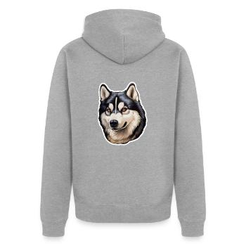 Tête de husky de Sibérie - Veste à capuche bio Premium Unisexe - gris chiné - Dos - Nico (187cm)