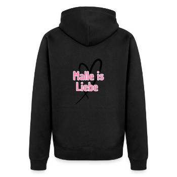 Malle ist Liebe Herz - Unisex Premium Bio Zip Hoodie - Schwarz - Hinten - Nico (187cm)