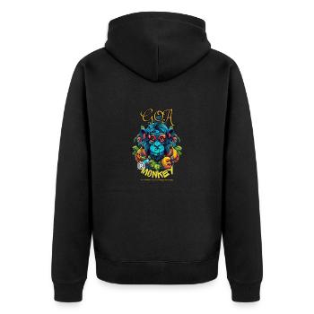 Wisdom of the Sacred Monkey - Unisex Premium Bio Zip Hoodie - Schwarz - Hinten - Nico (187cm)