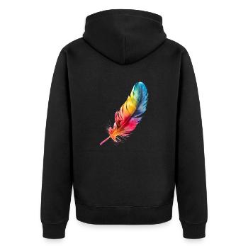 Vogelfeder: Leichtgewicht mit genialer Funktion - Unisex Premium Bio Zip Hoodie - Schwarz - Hinten - Nico (187cm)