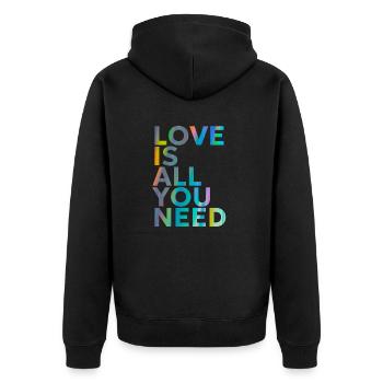 LOVE IS ALL YOU NEED - Unisex Premium Bio Zip Hoodie - Schwarz - Hinten - Nico (187cm)