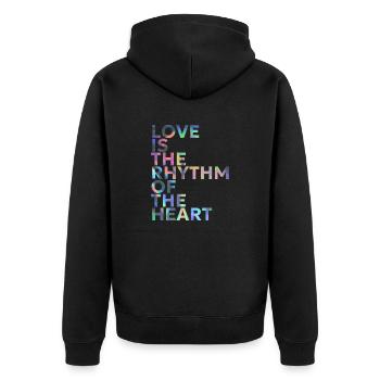 LOVE IS THE RHYTHM OF THE HEART - Unisex Premium Organic Zip Hoodie - black - Back - Nico (187cm)