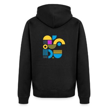 "Modern Look Yellow Blue" - Unisex Premium Bio Zip Hoodie - Schwarz - Hinten - Nico (187cm)