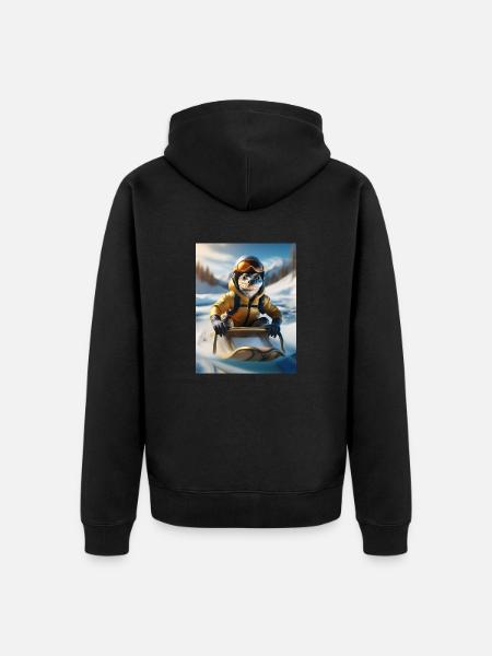 Eine Echse bei einer Schlittenfahrt - Unisex Premium Bio Zip Hoodie - Schwarz