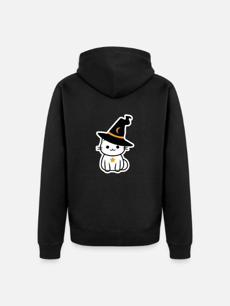 Chat sorcière d'halloween - Veste à capuche bio Premium Unisexe - noir