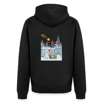 Meowy Christmas - Katze mit Sternschnuppe - Unisex Premium Bio Zip Hoodie - Schwarz - Hinten - Nico (187cm)