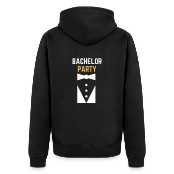 Bachelor Party Tuxedo - Unisex Premium Bio Zip Hoodie - Schwarz - Hinten - Nico (187cm)