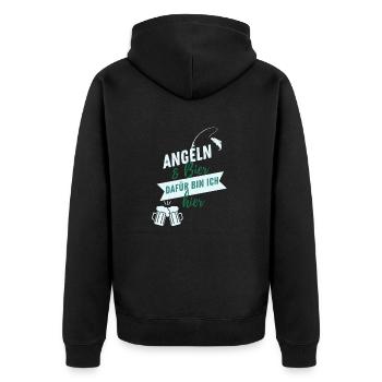 Angeln & Bier – Dafür bin ich hier - Unisex Premium Bio Zip Hoodie - Schwarz - Hinten - Nico (187cm)