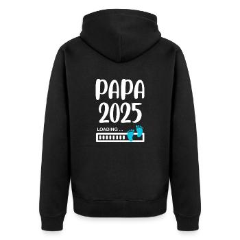 Papa 2025 idée annonce grossesse garçon - Veste à capuche bio Premium Unisexe - noir - Dos - Nico (187cm)
