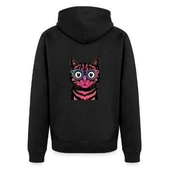 Regenbogen-Katze mit Brille - Unisex Premium Bio Zip Hoodie - Schwarz - Hinten - Nico (187cm)
