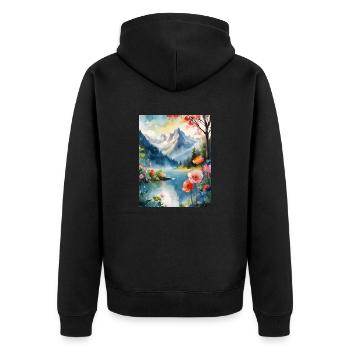 Berglandschaft - Unisex Premium Bio Zip Hoodie - Schwarz - Hinten - Nico (187cm)