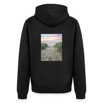 Feel free as the Ocean - Unisex Premium Bio Zip Hoodie - Schwarz - Hinten - Nico (187cm)