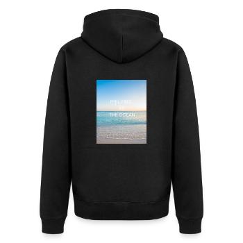 Feel free as the Ocean - Unisex Premium Bio Zip Hoodie - Schwarz - Hinten - Nico (187cm)