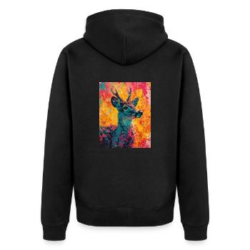 Hirsch im bunten Hintergrund - Unisex Premium Bio Zip Hoodie - Schwarz - Hinten - Nico (187cm)