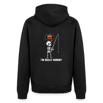 I'm Reelly Hungry - Unisex Premium Organic Zip Hoodie - black - Back - Nico (187cm)