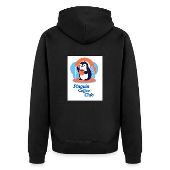 Penguin Coffee Club - Unisex Premium Organic Zip Hoodie - black - Back - Nico (187cm)