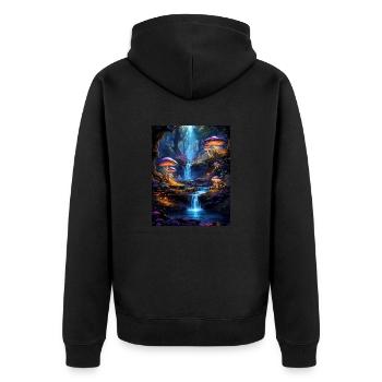 Magischer Wald mit Wasserfall - Unisex Premium Bio Zip Hoodie - Schwarz - Hinten - Nico (187cm)
