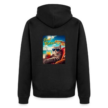 Just Relax Cat - Unisex Premium Organic Zip Hoodie - black - Back - Nico (187cm)