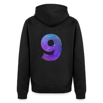 Galaxie Nummer 9 - Unisex Premium Bio Zip Hoodie - Schwarz - Hinten - Nico (187cm)