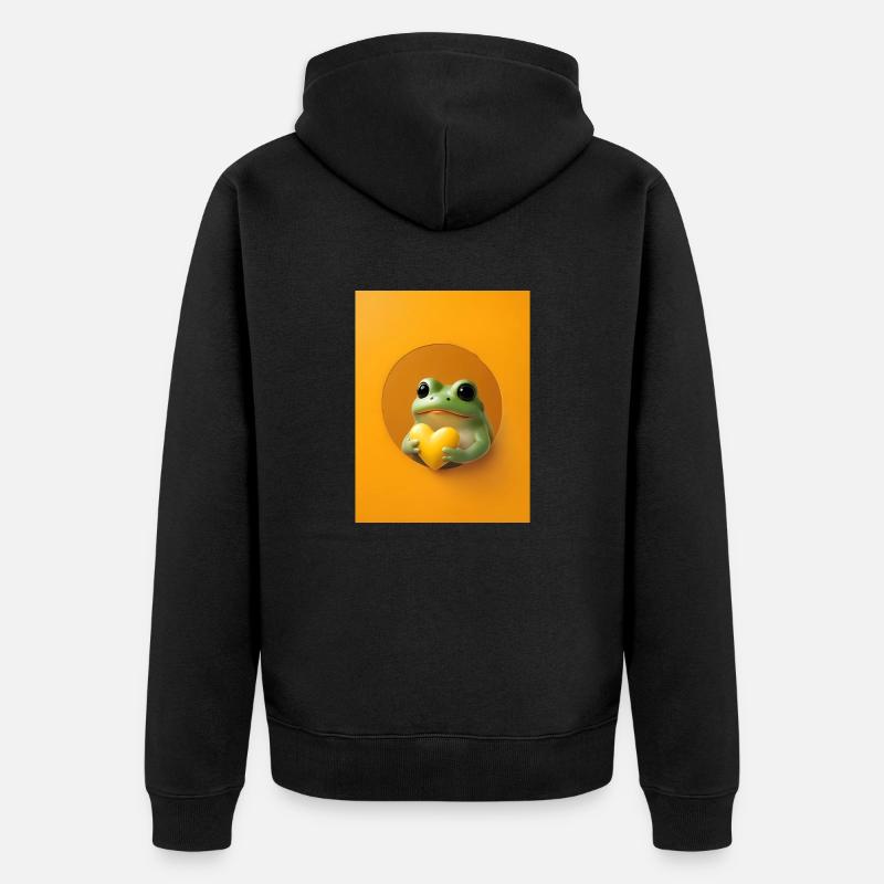 Frosch Herz niedlich Geschenk - Unisex Premium Bio Zip Hoodie - Schwarz