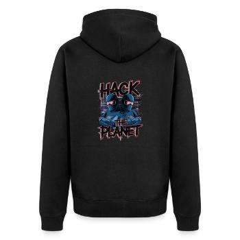 Retro Cyber Hackers – Hack The Planet Glitch Art - Unisex Premium Organic Zip Hoodie - black - Back - Nico (187cm)